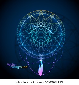 Isoteric picture image of a round banner. Oriental culture, magic, religion, isoterics. Vector illustration.