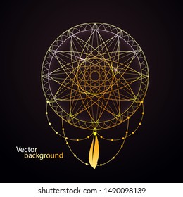Isoteric picture image of a round banner. Oriental culture, magic, religion, isoterics. Vector illustration.