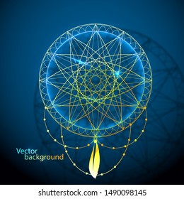 Isoteric picture image of a round banner. Oriental culture, magic, religion, isoterics. Vector illustration.