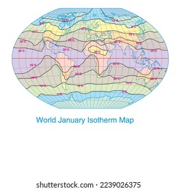 Isotherm-Karte der Welt im Januar. Geografie. Karten. Weltkarte