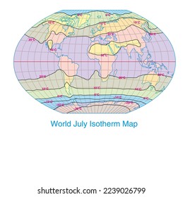 Isotherm-Karte der Welt im Juli. Geografie. Karten. Weltkarte