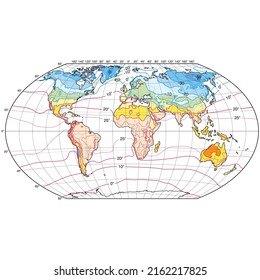 Isotherm World Map Continents Isothermal Lines: Vetor Stock (livre De ...