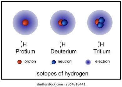 Isotopes of hydrogen. The three most stable isotopes of hydrogen: protium, deuterium, and tritium.