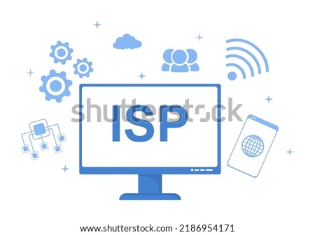 ISP or Internet Service Provider Cartoon Illustration with Keywords and Icons for Intranet Access, Secure Network Connection and Privacy Protection