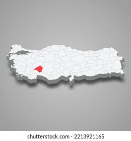 Isparta region location within Turkey 3d isometric map