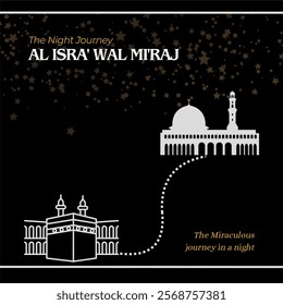 Isra' Mi' raj template design. Isra' Mi' raj are the two parts of a Night Journey that Muslims believe the Islamic prophet Muhammad took during a single night.