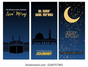 Isra' Mi' raj template design. Isra' Mi' raj are the two parts of a Night Journey that Muslims believe the Islamic prophet Muhammad took during a single night.