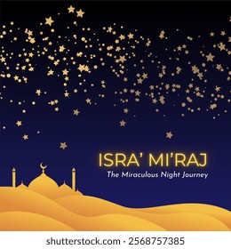 Isra' Mi' raj template design. Isra' Mi' raj are the two parts of a Night Journey that Muslims believe the Islamic prophet Muhammad took during a single night.