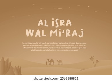 Isra miraj background with camel illusrtation and text area in flat design the night journey prophet suitable for your islamic event