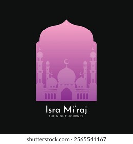 Isra Miraj background design, Night Journey of the Prophet Muhammad. Banner, poster, card template. Vector Illustration
