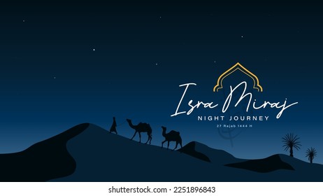 Isra miraj background design template. The night journey Prophet Muhammad at desert