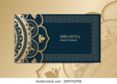 isra miraj background design vector with islamic theme ornament 