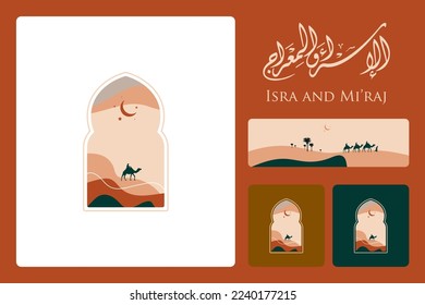 Isra mi'raj bohemian greeting card design mean; Night journey of prophet Muhammad