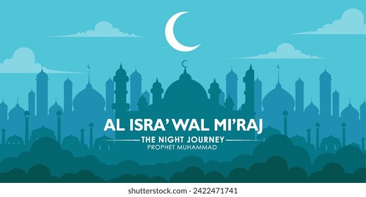 isra miraj, concepto de diseño plano. afiches, medios sociales y pancartas 