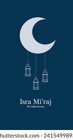 Isra Mi'raj With Crescent Moon And Lantern Flat Illustration Portrait