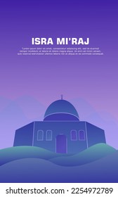 isra mi'raj design poster template. with desert, camel and mosque elements, in dark colors. vector illustration