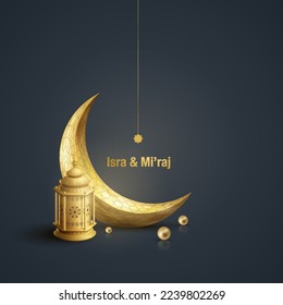 Isra Mi'raj gold Crescent and islamic lanttern realistic design