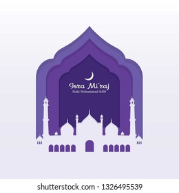 Isra mi'raj Greeting with Mosque and Purple Paper style