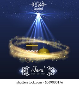 Isra and Miraj holy nights in Islamic religion. Vector Background