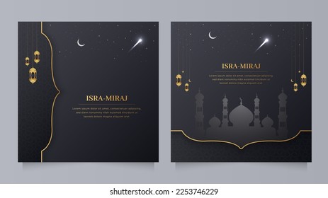 Isra Miraj Islamic Background Miraj un Nabi Night Journey Social Media Post Template with Mosque