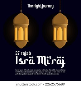 Isra mi'raj diseño islámico de posts. Plantilla de diseño : el viaje nocturno del profeta Mahoma 27 rajab. vector de fondo islámico