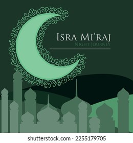 Isra miraj islamische Vektorgrafik, grüne Moschee, grüner Hintergrund