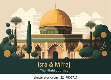 Isra Miraj with masjid al Aqsa illustration, background.