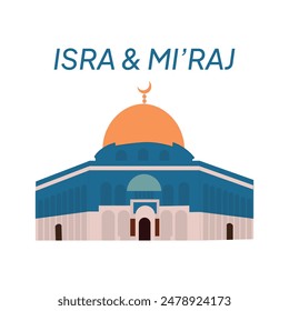 Isra Miraj with mosque al Aqsa illustration, background.