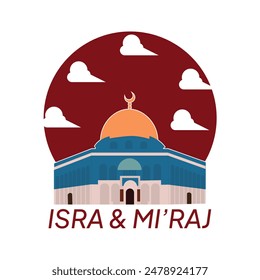 Isra Miraj with mosque al Aqsa illustration, background.