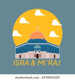 Isra Miraj with mosque al Aqsa illustration, background.