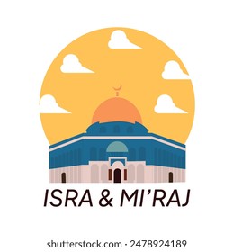 Isra Miraj with mosque al Aqsa illustration, background.