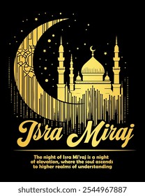 Isra Mi'raj Mosque Night Journey and moon concept Gold Color Template