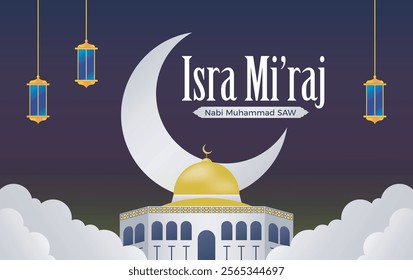 Isra Miraj nabi muhammad saw, the night journey greeting, banner, background, card, cover, social media background design