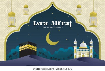 Isra Miraj, Nabi muhammad saw, the night journey arabic latern patterndesign for greeting card, cover, poster, flyer, banner, social media, pattern, and feed vector illustration background