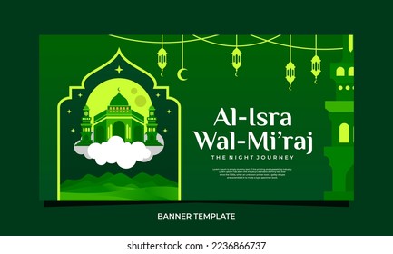 Isra Mi'raj night journey illustration gradient vector banner template