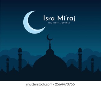 Isra Miraj, Night Journey of the Prophet Muhammad. Islamic background design. Banner, poster, card template. Vector Illustration