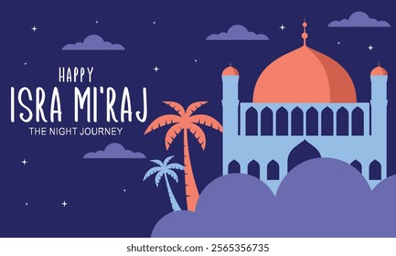 Isra and Mi'raj, The night journey Prophet Muhammad, Suitable for Poster, set flat vector modern illustration 