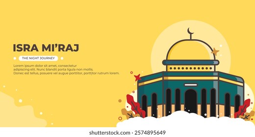 isra miraj vector with al aqsa mosque concept. vector illustration. night journey. can be used for banner, background, and poster