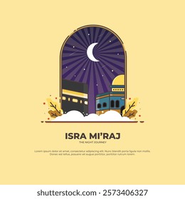 isra miraj vector. concept of moon between kaaba and al aqsa mosque. vector illustration. can be used for wallpaper, greeting card, and background