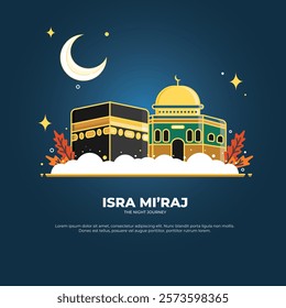 isra miraj vector greeting. kaaba and al aqsa mosque concept. vector illustration. can be used for social media, greeting cards, and backgrounds