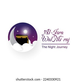 Isra Mi'raj vector illustration with kabah, moon, cloud and stars