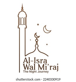 Isra Mi'raj vector illustration with mosque, stars and moon