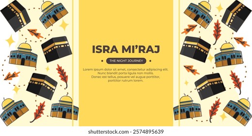 isra miraj vector with kaaba and al aqsa mosque concept. abstrack concept. vector illustration. night journey. can be used for banner, background, and poster