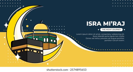 isra miraj vector with kaaba and al aqsa mosque concept. vector illustration. night journey. can be used for banner, background, and poster