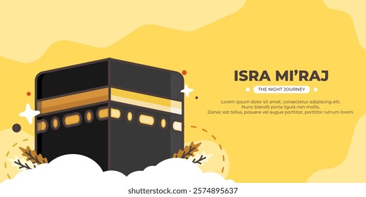 isra miraj vector with kaaba concept. vector illustration. night journey. can be used for banner, background, and poster