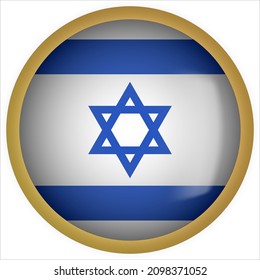 Israel 3D rounded Flag Button Icon with Gold Frame