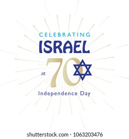 Israel 70 anniversary, Independence Day, festive greeting poster, Jewish Holiday, Jerusalem banner with Israeli blue star, fireworks, vector modern design wallpaper. 1948-2018 celebrate
