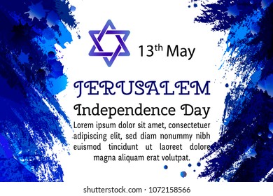 Israel 70 anniversary, Jerusalem Independence Day, festive greeting poster, Jewish Holiday, Jerusalem banner Israeli blue star, vector modern concept. Design template poster, banner, flayer, greeting