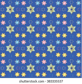  Israel 70 Jewish stars blue seamless ornamental pattern Jewish Holiday Background Art, Print, Web, Kids's festive party, Hanukkah, Rosh Hashana, sukkot, Pesach, Jewish Wedding day, Purim, Birthday