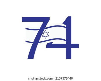 Israel 74th Independence Day Logo, Israel Flag On Blue Number